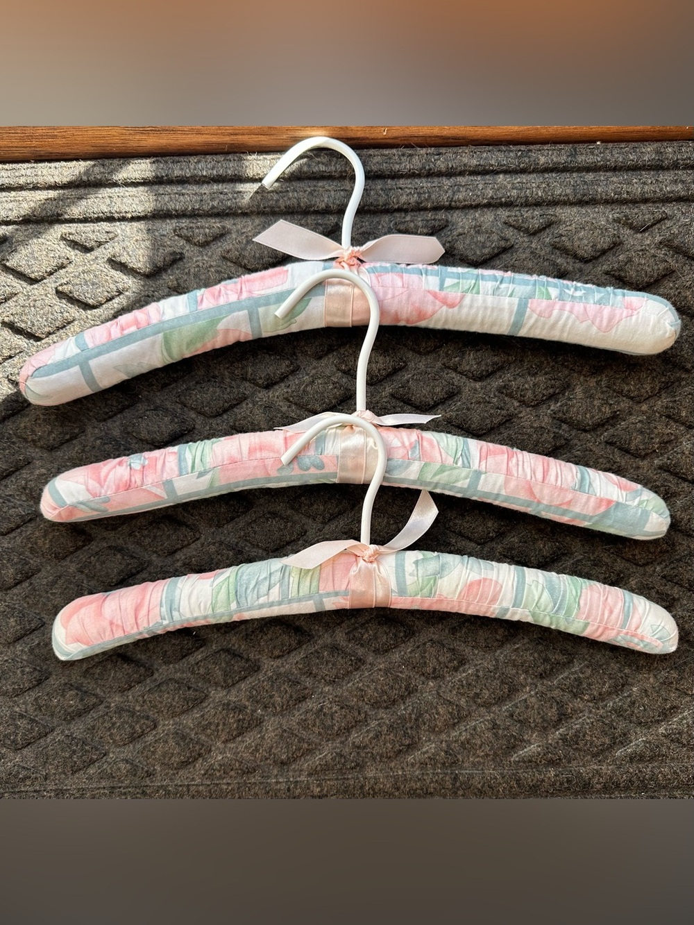 Vintage Pastel Padded Fabric Hangers Set of 3 Coquette Floral